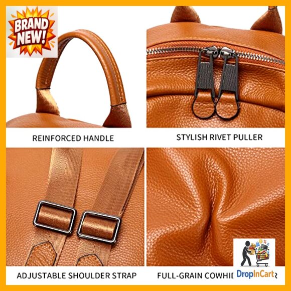 Genuine Leather Backpack Purse Convertible Shoulder Bag Quilted Elegant Chic
